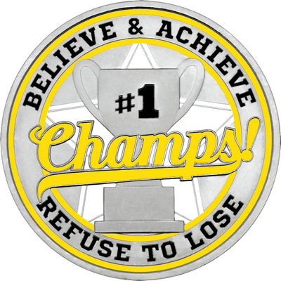 Yellow "Champs!" with Yellow Outer Circular Borders